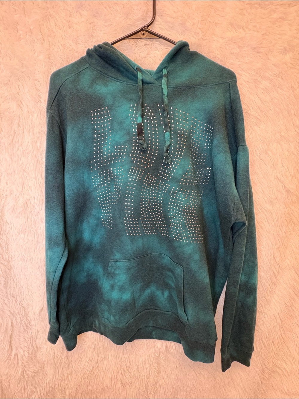 NWT Love Pink Victoria’s Secret Green Tie-Dye Studded Hoodie | Size M 💚🩵✨